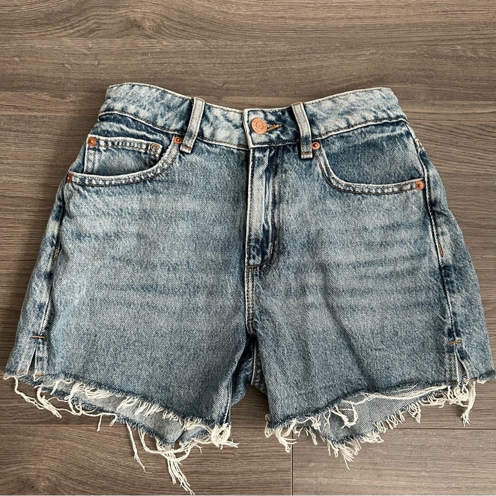 Garage Blue Jean Shorts with Distressed Hem